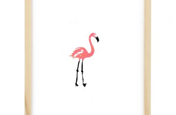 Linosnede van een Flamingo met lijst - Liselot Roben