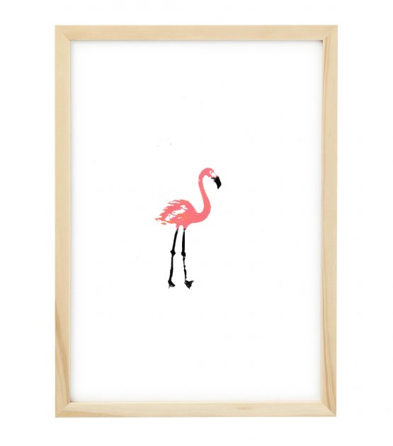 Linosnede van een Flamingo met lijst - Liselot Roben