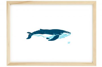 Linosnede van een Walvis met lijst - Liselot Roben